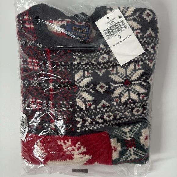 Polo Ralph Lauren Boys Holiday Sweater Patchwork Crewneck Wool Fair Isle 7 NWT - Picture 6 of 6